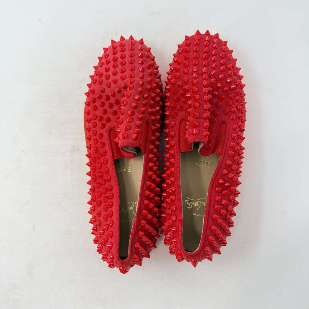 Christian Louboutin Roller Boat Spiked Red Slip On Sneakers Size 10.5 Luxury‎ - Picture 6 of 11